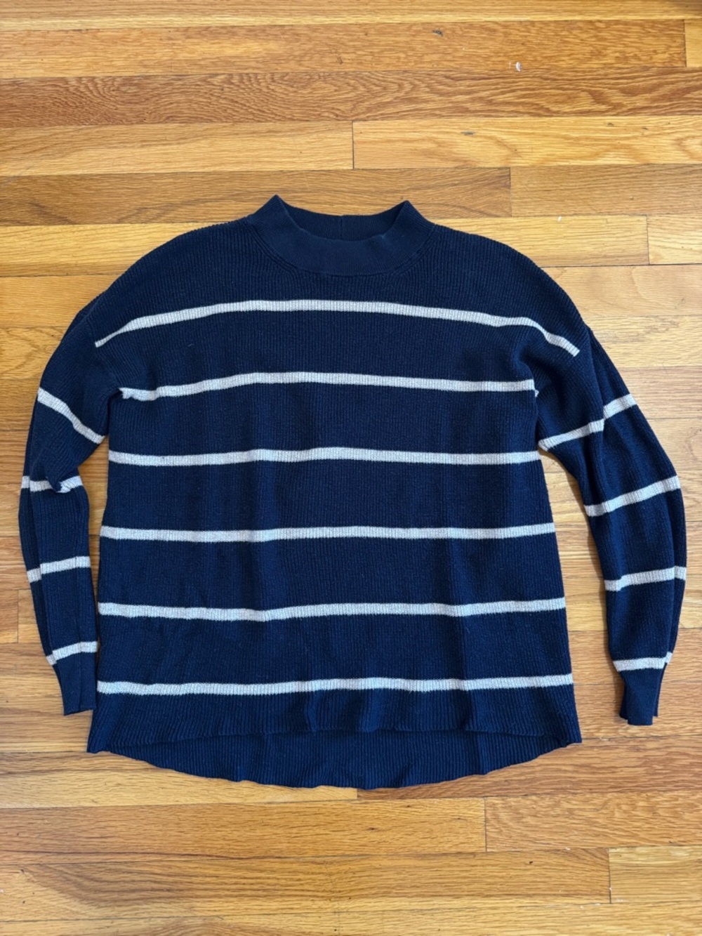 American Eagle Mock Neck Navy Sweater with White Stripes Jegging Fit